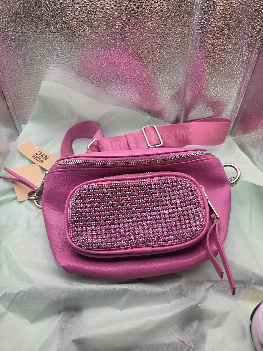 Steve Madden Hot Pink Rhinestone Crossbody Belt Bag